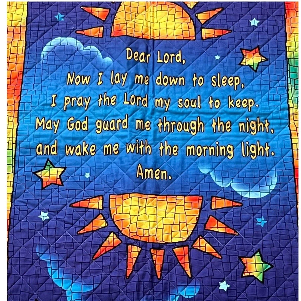 Handmade Prayer Quilt 61x43 Celestial Patchwork Bed Topper Throw